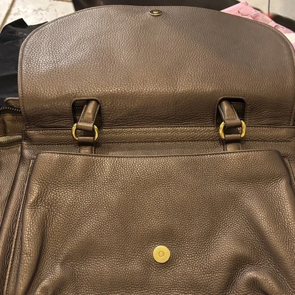 Gucci Dark Brown Pebbled Leather Satchel with Gold Double G Emblem - Picture 2 of 4